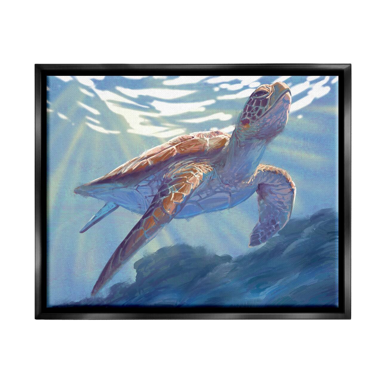 Stupell Industries Deep Ocean Sea Turtle Framed Floater Canvas Wall Art